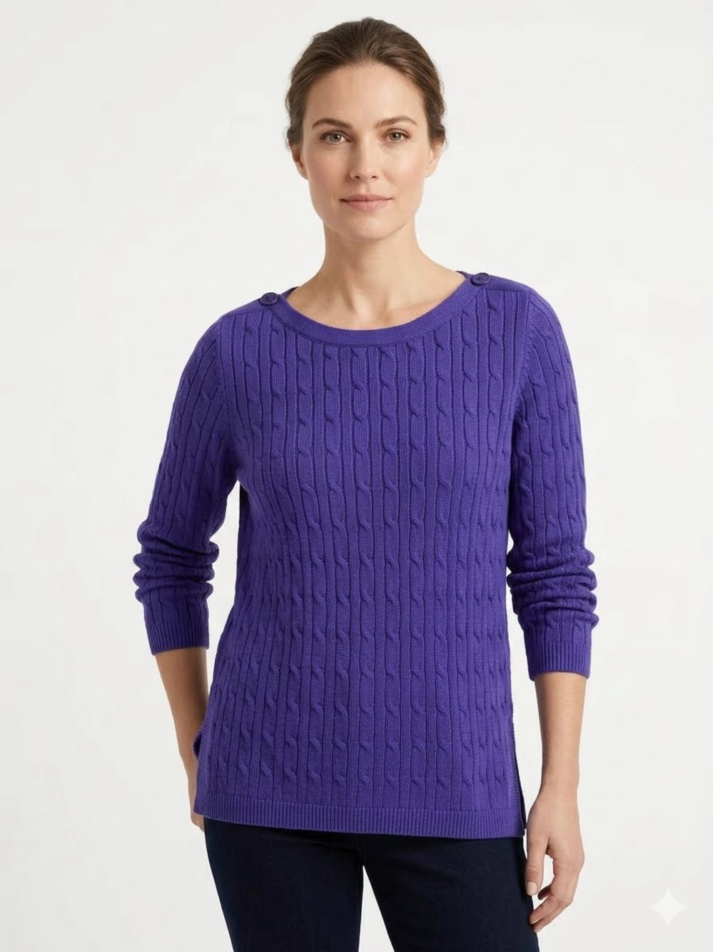 Talbots Cable-Knit Crewneck Sweater - Violet
